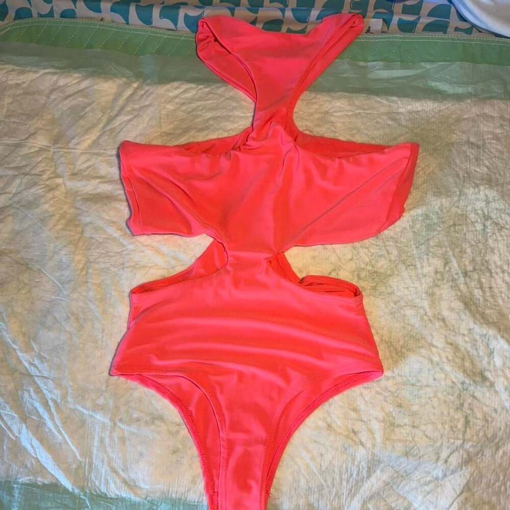 Fashion Nova Cut Out One Piece Bodysuit XS Neon Pink
